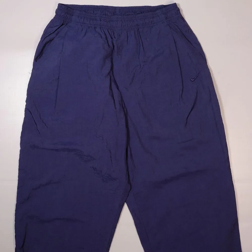 VTG Nike Nylon Track Pants Blue Windbreaker Zip Ankle Unlined Mens Medium x 32